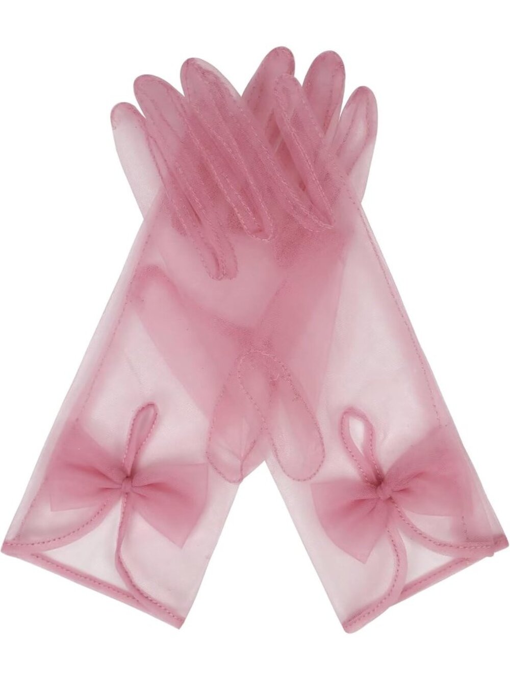 Women's Dusty Rose Wrist Length Vintage Stretchy 1920s Look Tulle Mesh Gloves